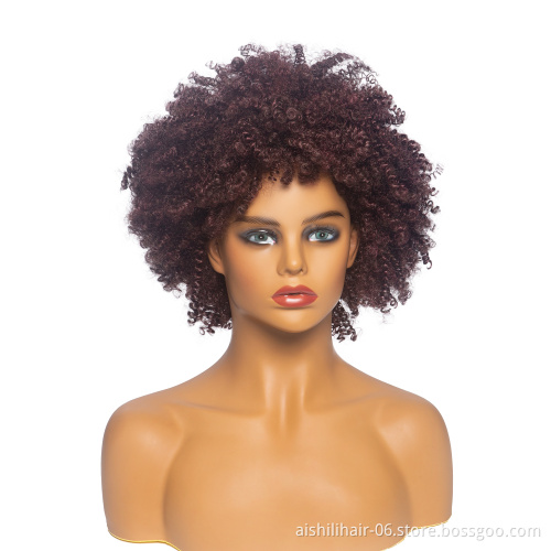 Aishili wholesale heat resistant short fluffy Afro kinky curly fibre synthetic hair wig for black women